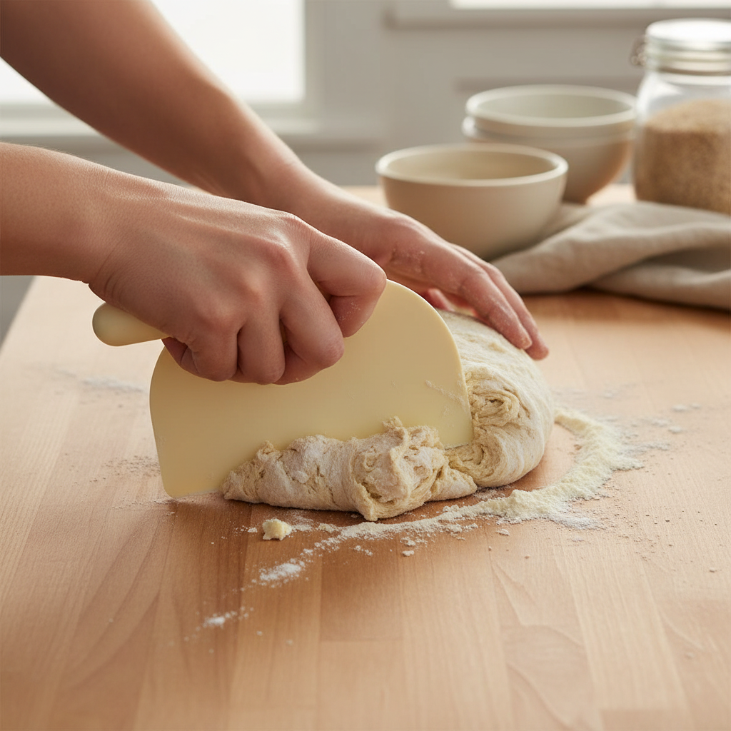 Teardrop Scraper in Use on Kitchen Bench